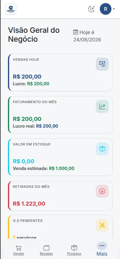 PDV Soft aberto no celular